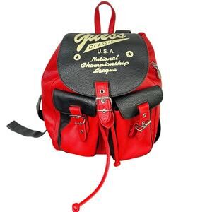 Guess- Red Cream Black- Mini Backpack Purse- National Champ League- preowned